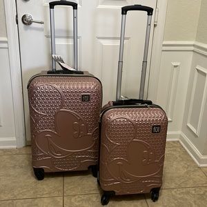 ful Disney's Mickey 2 Piece (21”-25”)Textured Hard Sided Luggage Set Rose G…